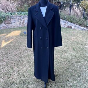 Vintage 90s Stephanie Andrews Long Black Wool Coat Double Breasted Sz 8 EUC